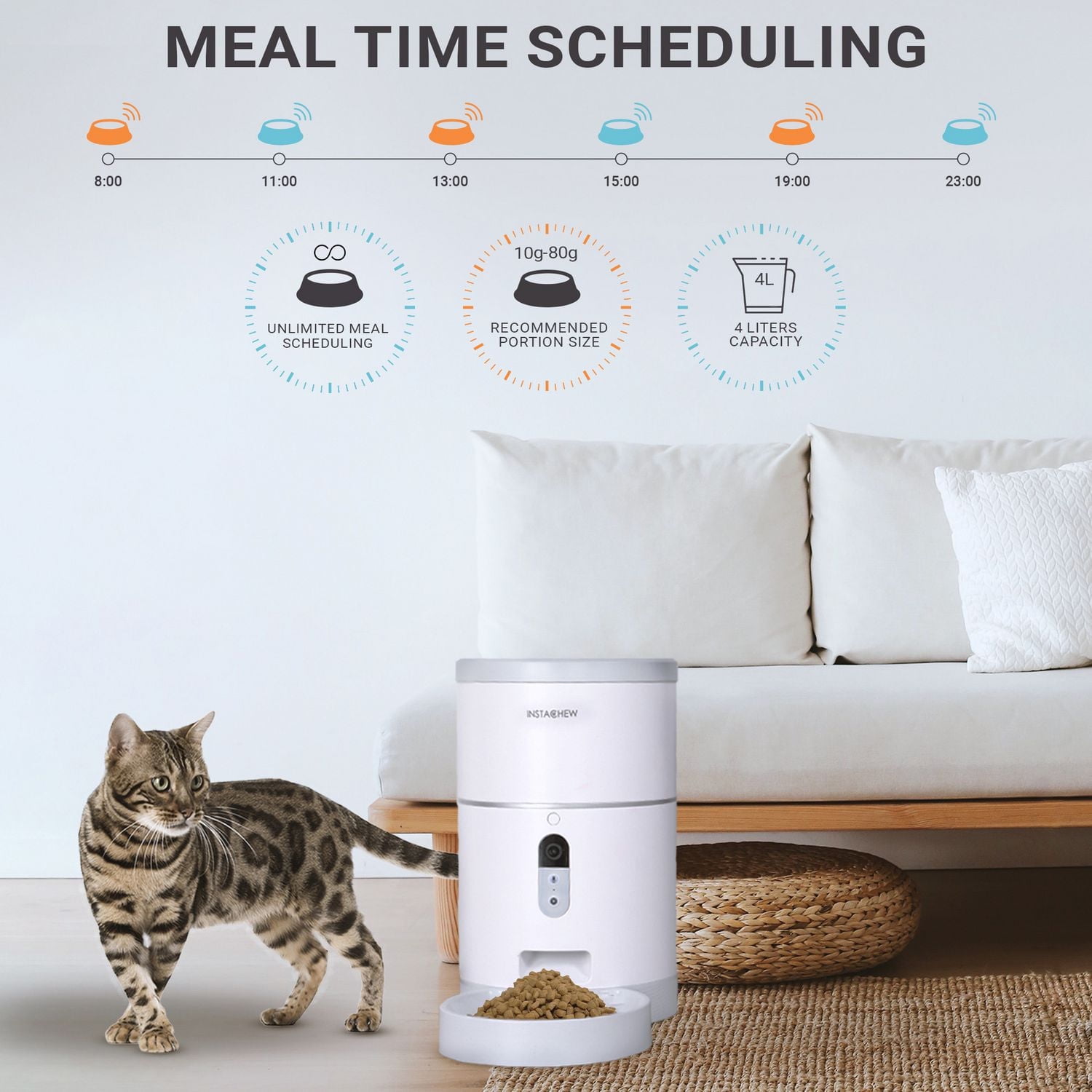 Instachew Purechew Distributeur automatique de nourriture pour animaux avec caméra HD, distributeur de nourriture pour chats et chiens, distributeur de friandises programmable avec enregistrement vidé