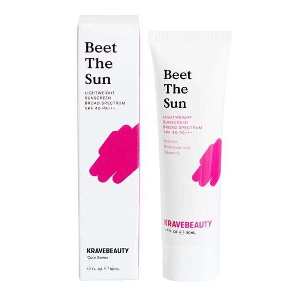 KraveBeauty Beet The Sun SPF 40 PA+++ Protector solar de amplio espectro SPF químico diario no graso Sin yeso blanco ni bolitas Para todo tipo de piel Vegano y libre de crueldad 1.7 fl oz