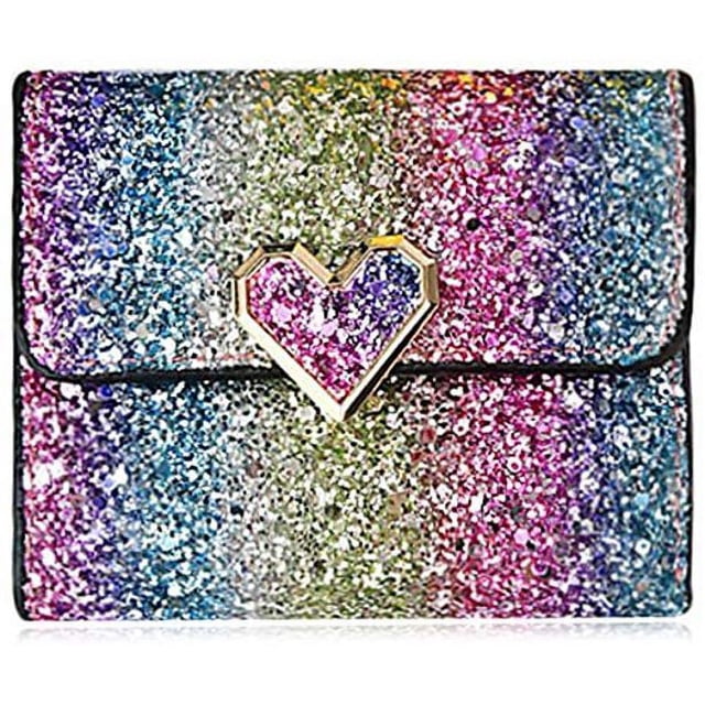 Cartera pequeña JanHm lentejuelas de metal multicolor mini billetera cerrojo de retazos de cuero PU para mujeres y niñas