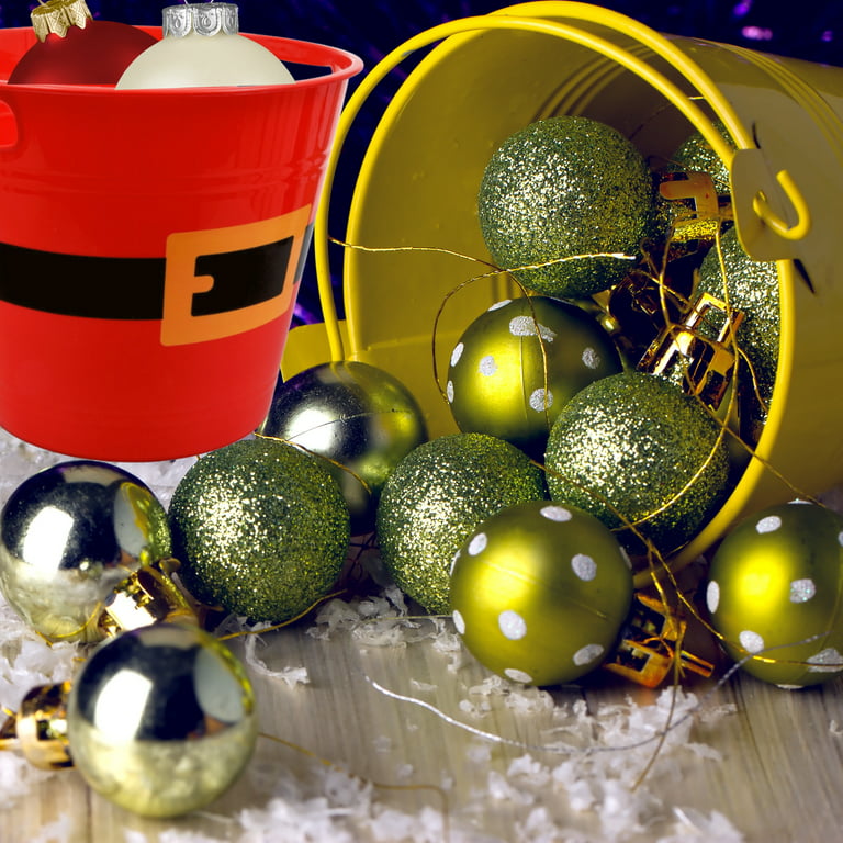 LLE Plastic Buckets with Handles, Red Santa Belt Round Basket