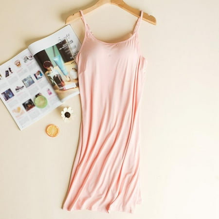 

Womens Nightgowns Solid Color Modal Night Shirts Paded Cami Sleep Dress