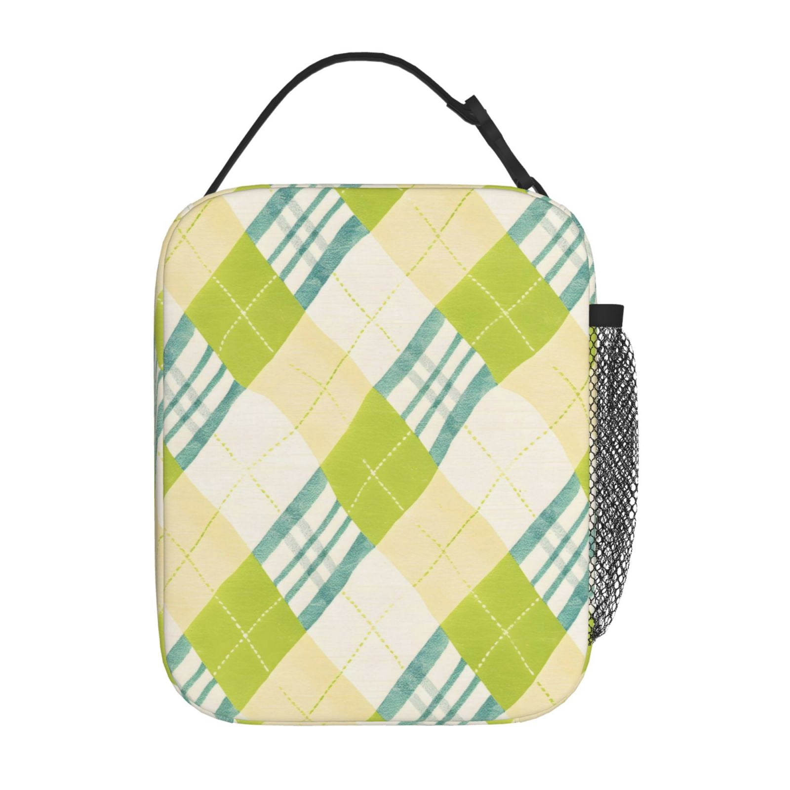 Lunch Bag For Women Men Insulated Portable Lunch Box Bento Box Office Picnic Travel Cooler Bag Lime Houndstooth Hand-Drawn Sketch_1