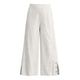 thumbnail image 4 of VEKDONE Women's Cotton Wide Leg Pants Side Button Split Loose Fit Long Pants Casual Vacation Beach Trousers with Pockets White XXL, 4 of 6