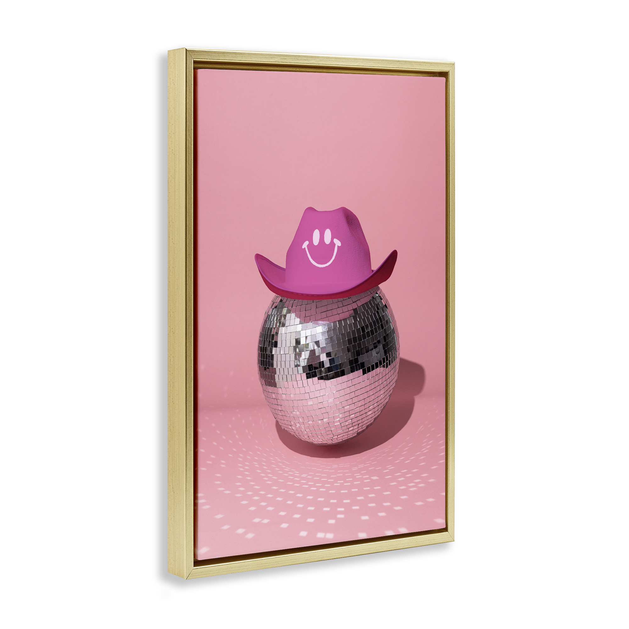 Stupell Industries Disco Ball with Cowboy Hat Performing Arts Painting Gold Floater Framed Art Print Wall Art, 17 x 25