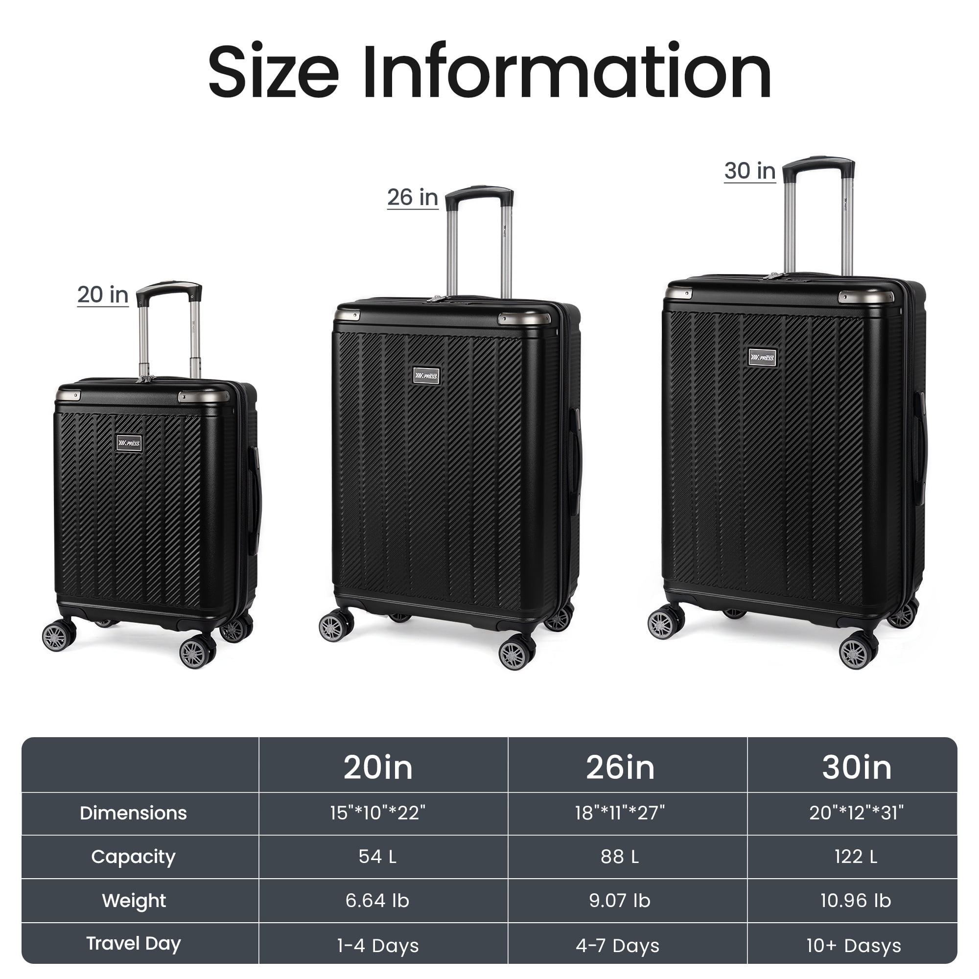 New York Xpress 3-Piece Hardside Luggage Set, Expandable Suitcases with TSA Lock, 20"/26"/30" Carry-on & Checked, Black - WD577