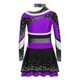 thumbnail image 3 of TiaoBug Cheerleading Outfits for Kids Girls Long Sleeve Mock Neck Rhinestones Cheer Top with Mini Skirt Set Purple 10, 3 of 6