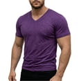 thumbnail image 2 of V Neck T Shirts for Men Casual Trendy Stretch Short Sleeve T Shirts Summer Breathable Lightweight Classic Fit Lounge T Shirt Dark Purple 2XL, 2 of 4
