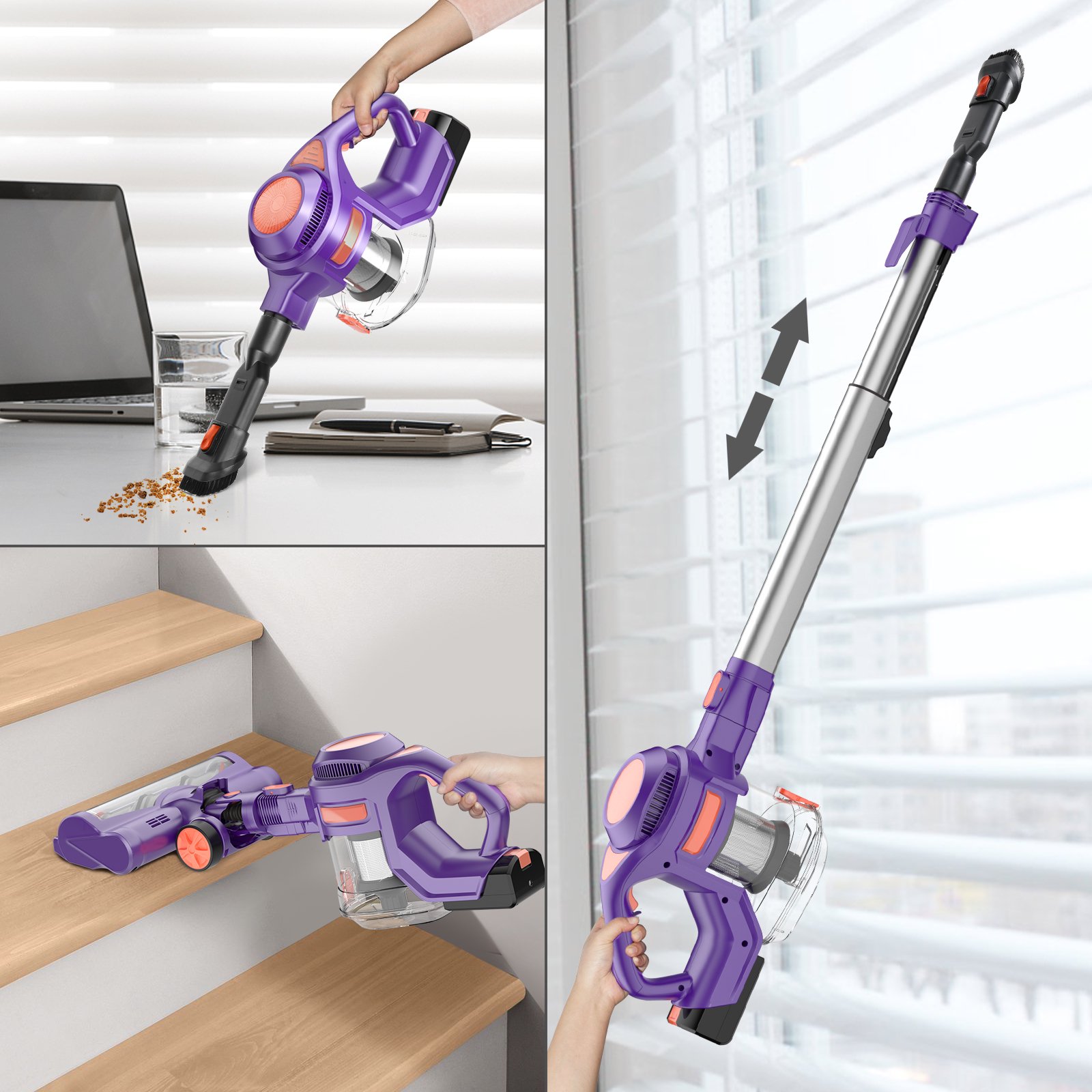 MOOSOO Cordless Vacuum Strong Suction Quiet Lightweight 4 in 1 Stick Vacuum Cleaner - image 4 of 8