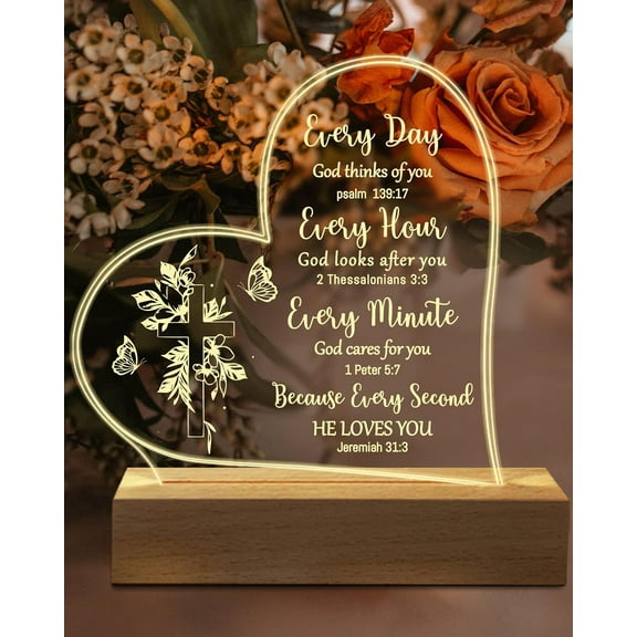 Christian Gifts for Women, Acrylic Engraved Night Light, Mothers Day Inspirational Gifts with Bible Verse and Prayers, Religious Scripture Baptism Gifts for Women Men Friends Mom