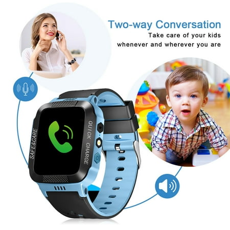 Iwatch Phone Kids Smart Watches with GPS Tracker Phone Call for Boys Girls Digital Wrist Watch, Sport Smart Watch, Touch Screen Cellphone Camera Anti-Lost SOS Learning Toy for Kids Gift (Blue&Black) ()