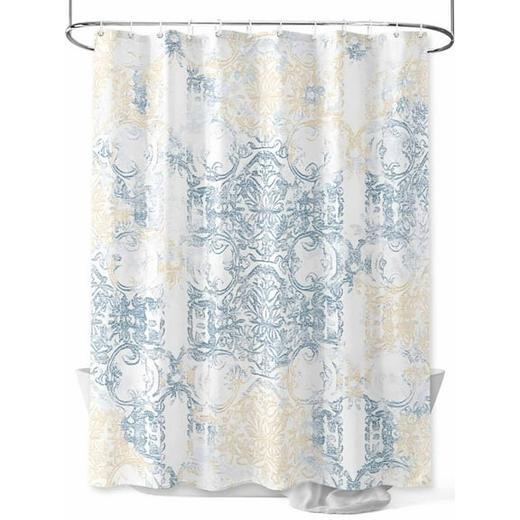 Boanket Polyester Fabric Vintage Yellow Blue Shower Curtain, Abstract Art Floral Waterproof Bathtub Curtain Bathroom Decor Set with Hooks 54 x 78 Inches,