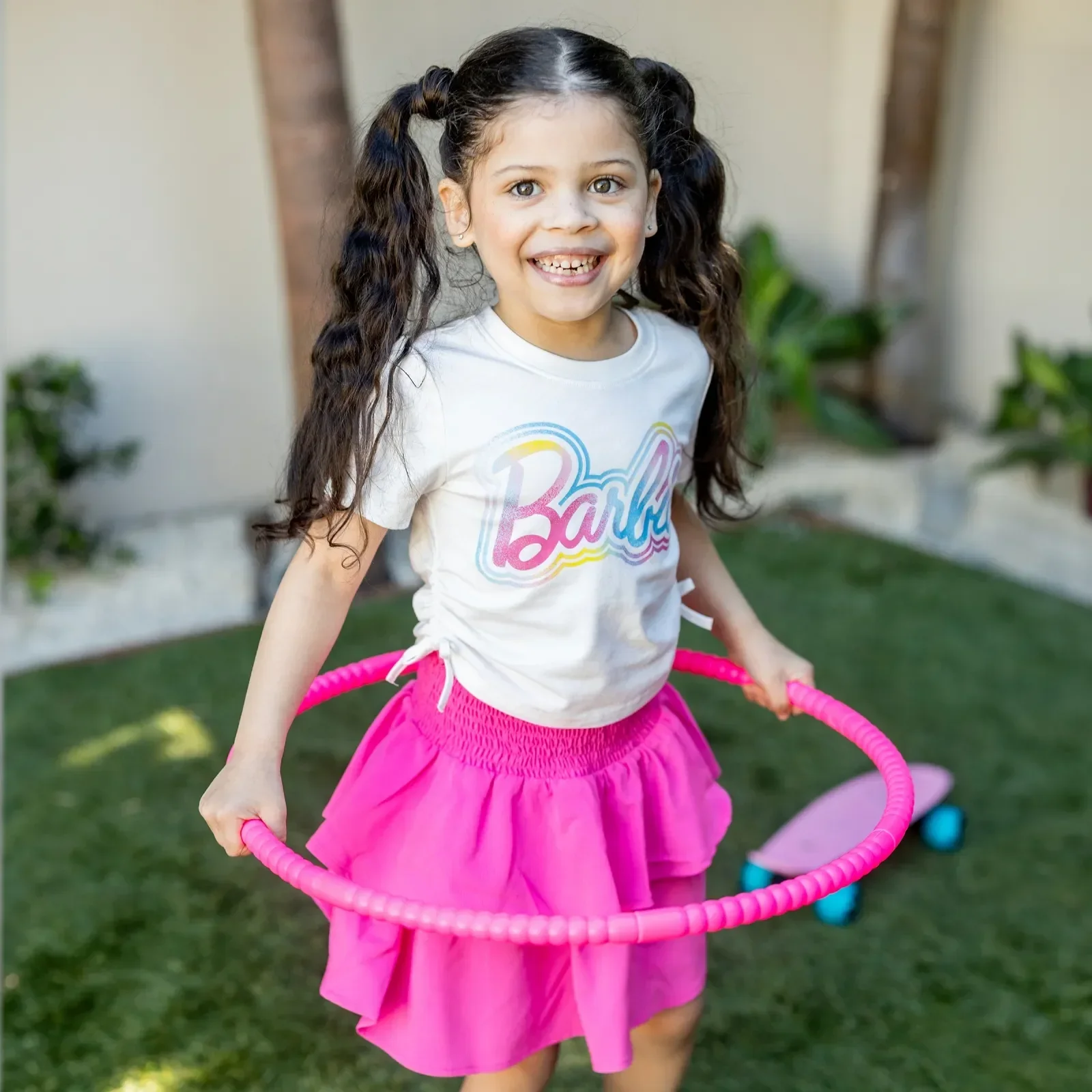Barbie Girls Dress Cotton Drawstring Short Sleeves Top with Smocking Skirt Set Sizes 3-13