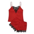 thumbnail image 3 of Women's Pajama Sets Lace Trim Satin Spandex Blend Two Piece Shorts Nightwear Set Matching Sets Women Clothing, 3 of 3