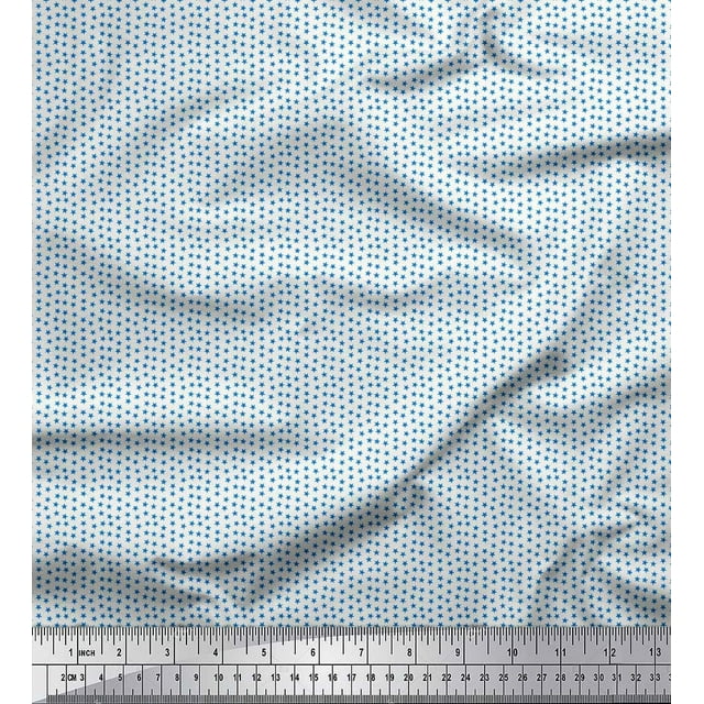 Soimoi Blue Georgette Viscose Fabric Stars Star Print Fabric by Yard 42 Inch Wide