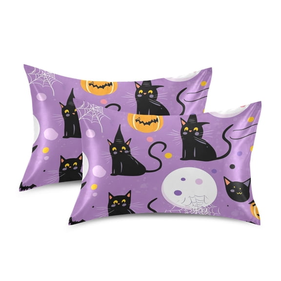 Yayeee Pillowcase Standard Size Set of 2 Satin Wrinkle Resistant Pillow Case, Purple Halloween Pattern