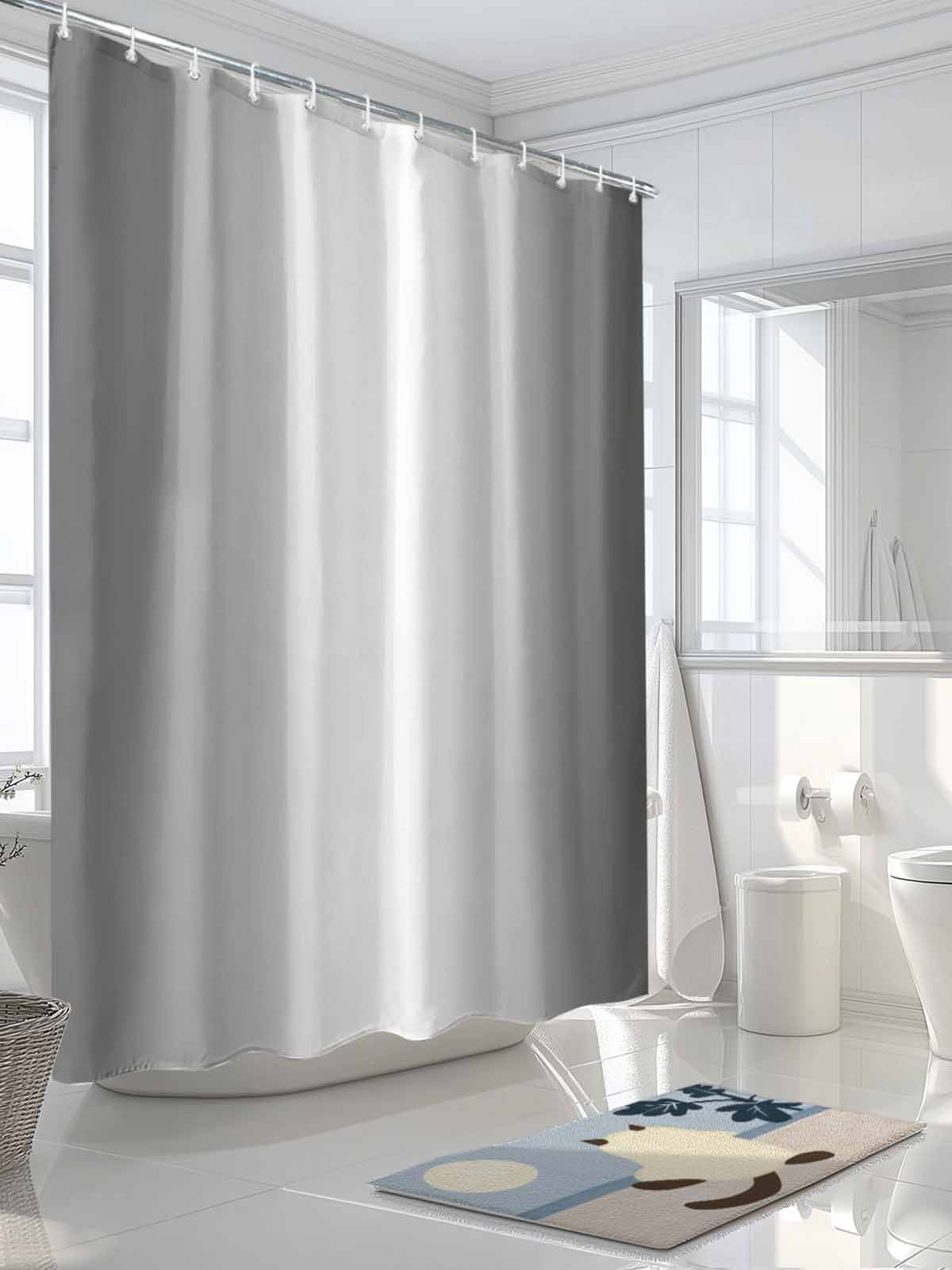 Boanket Polyester Fabric Grey Ombre Shower Curtain, Gray White Gradient Modern Abstract Art Waterproof Bathtub Curtain Bathroom Decor Set with Hooks 66 x 72 Inches,