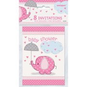 (3 Pack) Elephant Baby Shower Invitations, 5.5 x 4 in, Pink,