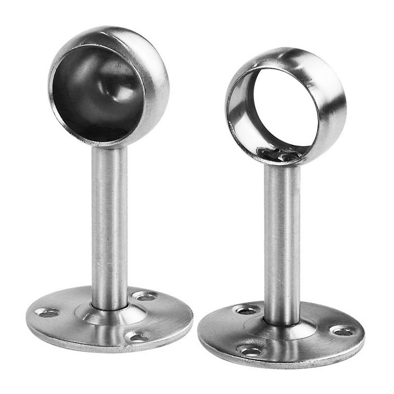 AMZSEVEN Adjustable Curtain Rod Brackets - Satin Silver Metal Hangers For 1 Inch Rods (2-Pack)