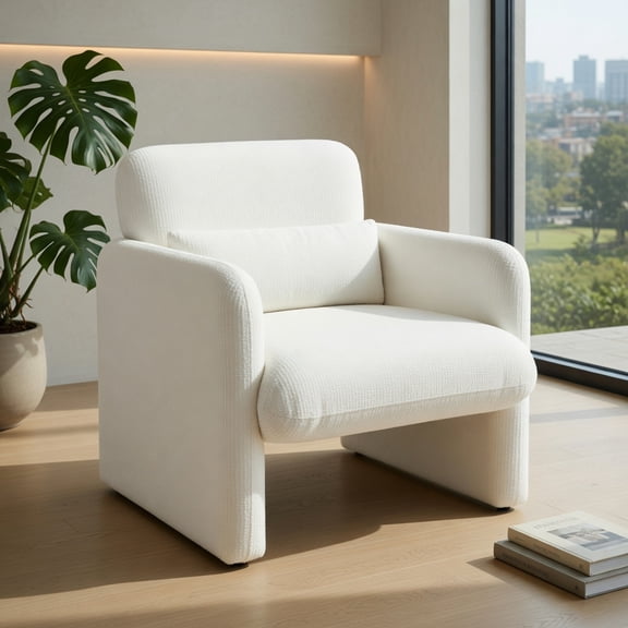 Topcobe Modern Upholstered Chenille Accent Chair with Removable Lumbar Pillow, Modern Furniture for Living Room, Practical, Easy to Assemble-White
