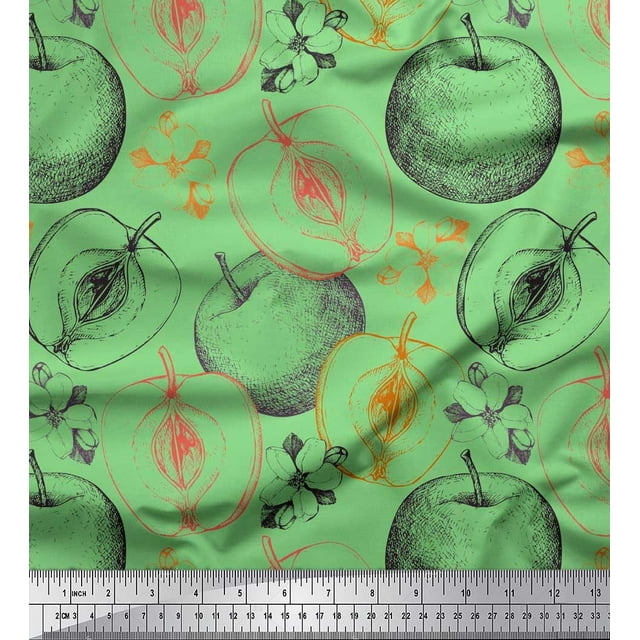 Soimoi Polyester Crepe Fabric Floral & Sketch Fruits Fabric Prints by Yard 52 Inch Wide