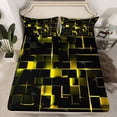 thumbnail image 2 of YST Geometric Neon Square Bed Sheets, Stereoscopic Geometry Sheet Set King Size Yellow Black Neon Lights Sheets Modern Abstract Grid Bedding Set For Kids Teens Adult Women Bedroom, 2 of 6