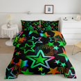 thumbnail image 2 of Feelyou Cute Stars Print Bedding Comforter Set for Teens, Kawaii Love Heart Twin Comforter Sets, Black Green Graffiti Reversible Bedding Set, Lightweight Room Decor, 2 Pieces, 2 of 8