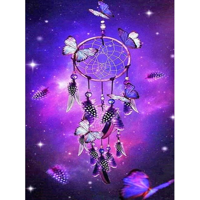 Cuadros Decorativos Atrapasueños de mariposa púrpura hecho a mano 5D DIY Kits de dibujo de taladro redondo completo Ehuebsd Nuevos Originales