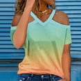 thumbnail image 2 of Lovskoo Womens Summer Tops Trendy Gradient Print V-Neck Off Shoulder Casual Short Sleeved Top Shirt Green, 2 of 6