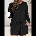 thumbnail image 4 of Conjunto de Pijama para Mujer, de Punto Gofre, Informal, de Dos Piezas, con Bolsillos Negro XL, 4 of 9