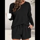 thumbnail image 4 of Conjunto de Pijama para Mujer, de Punto Gofre, Informal, de Dos Piezas, con Bolsillos Negro S, 4 of 9