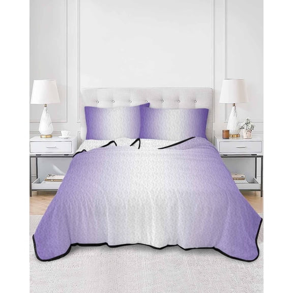 Quilts King Size, Purple Ombre Soft Comforter Bedding Set for Bed, Purple White Gradient Modern Abstract Art Lightweight Quilted Bedspread with Pillow Cover(2 Pieces) for All Season, 96x106 Inch