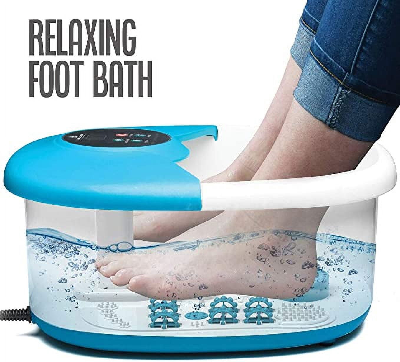 Foot Spa Massager with 14 Rollers in Foot Shape and Heat - 5 in 1 Foot Bath Massager Includes Adjustable Heating, Bubbles, Vibration, Pumice Stone, Mini Massage Points - for Stress Relief - MedicalKin