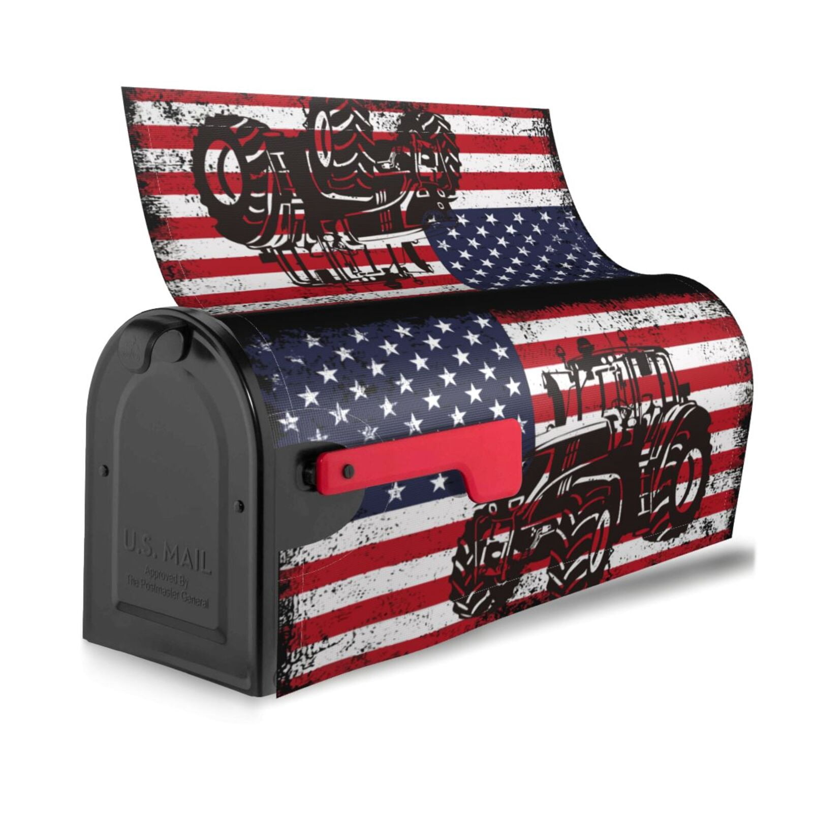 Xecao USA Vintage Flag Tractor for Mailbox Cover with Magnetic Strips, Waterproof and Sunscreen, Adds a Decorative Touch to Your Garden Yard-21x18 in