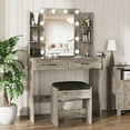 thumbnail image 2 of VEANERWOOD Makeup Vanity Desk Sets with Mirror 3 Lighting Color, Modern Dressing Table Set with 2 Large Drawers, Power Strip, Stool for Women Girls Bedroom, 2 of 8