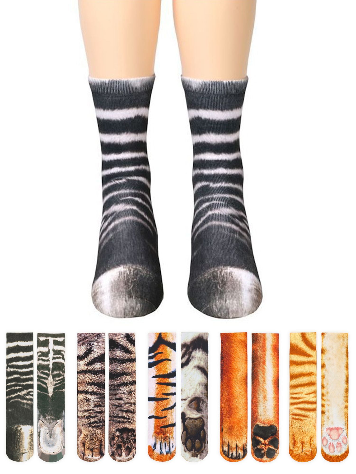 Gustave Unisex Funny Animal Paw Socks 3D Printed Novelty Crew Socks Cat ...