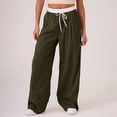 thumbnail image 2 of YFELWZ Womens Plus Size Color Contrast Draw Rope Casual Wide Leg Pocket Straight Leg Loose Wide Leg Pants Green L, 2 of 9