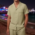 thumbnail image 6 of Men's 2 Piece Linen Outfits Cuban Guayabera Short Sleeve Shirts and Pants Summer Beach Vacation Sets for Men Big and Tall Size S-3XL Khaki, 6 of 9