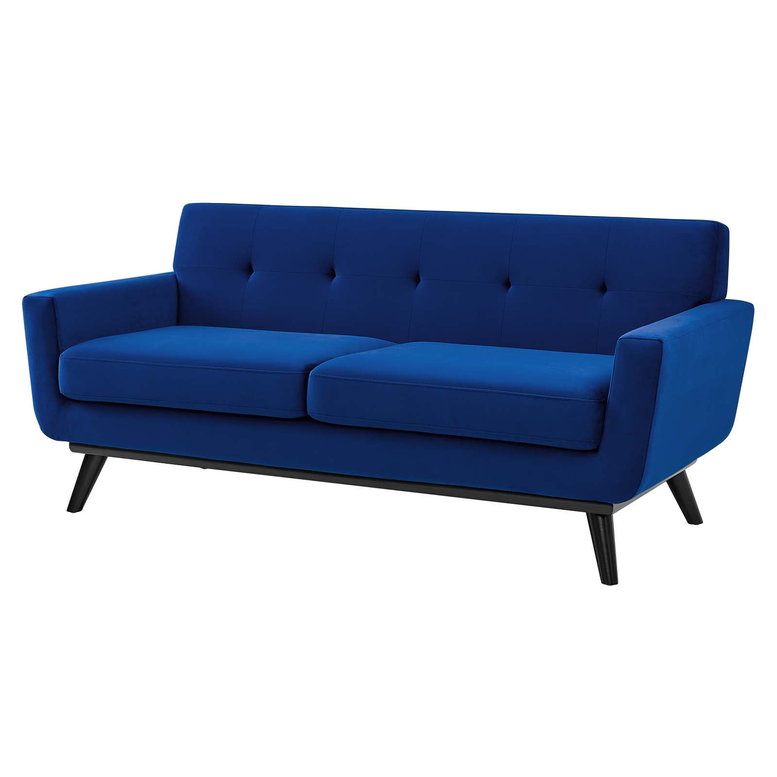 Loveseat Sofa, Blue Navy, Velvet, Modern Contemporary, Mid Century