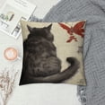 thumbnail image 2 of COMIO Farmhouse Decorative Outdoor Throw Pillow Covers for Couch Sofa Bed Vintage Fluffy Cat and Dragonfly Traditional Japanese Ink Painting Pillow Cover Modern Decor Pillow Case, 2 of 5