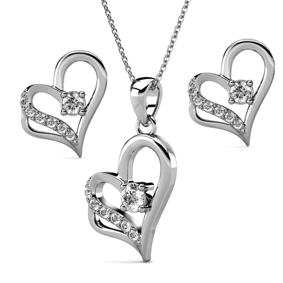 Cate & Chloe Kara 18k White Gold Plated Silver Heart Jewelry Set with Swarovski Crystals for Women