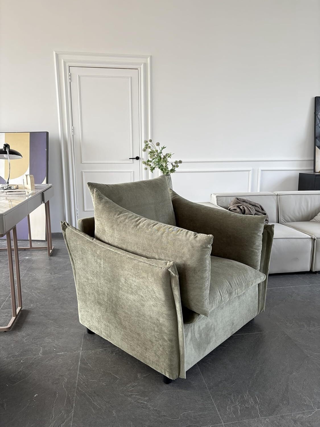 AENKYO Oversized Accent Chair, Chenille Armchair, Single Sofa Lounge for Home, Office, Green