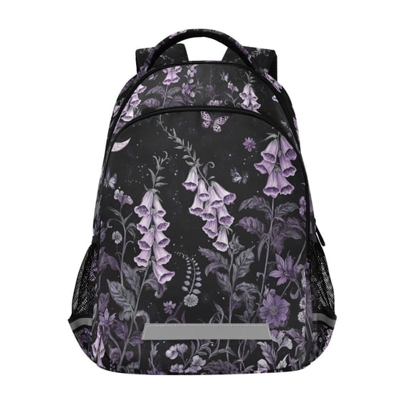FORMRS Kids School Backpack Elementary Student Unisex Travel Bookbag with Reflective Stripes, Light Purple Flowers