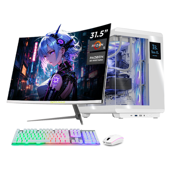 PC Gamer Completa DXT GAMING AMD Radeon RX 9070 XT 16GB Ryzen 9 9900X 16GB DDR5 SSD 1TB Sistema Liquido WIFI Monitor Curvo 31.5 180Hz White para gaming competitivo y streaming