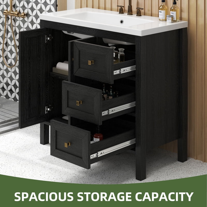 Uforic 36'' Modern Bathroom Vanity with Sink Combo, Freestanding Bathroom Storage Cabinet with Drawers & Doors, Black
