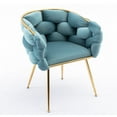 thumbnail image 3 of Luxury Modern Simple Single Sofa Chair, Velvet Accent Armchair With Golden Metal Legs, Upholstered Comfy Reading Chair,  Household Dresser Stool for Bedroom, Vanity, Livingroom, blue, 3 of 9