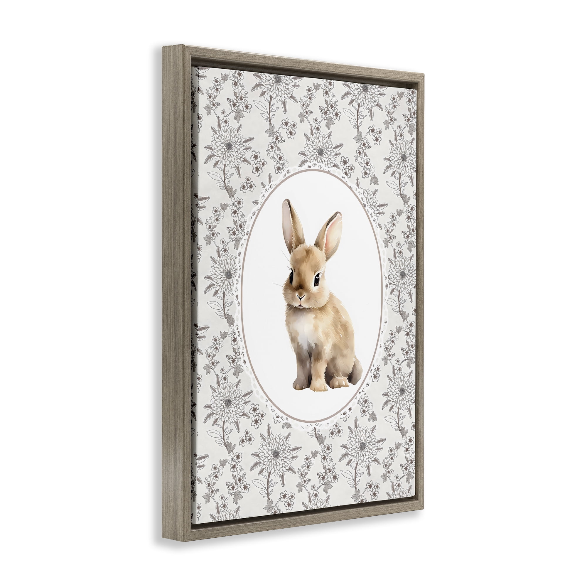 Stupell Industries Mauve Botanical Bunny Brown Framed Floater Canvas Wall Art, design by Ink Drop Loft