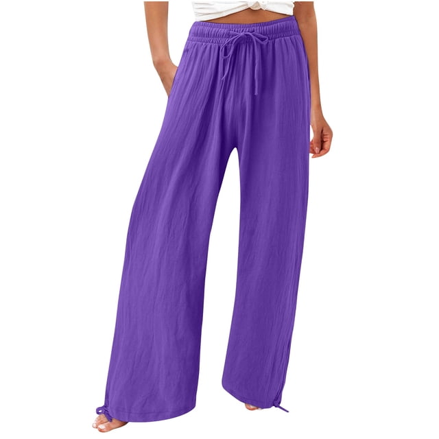 Yuyuzo Womens Pants Solid Color Elastic Waist Drawstring Casual Wide Leg Pants Ladies Loose Lounge Pants For Workout