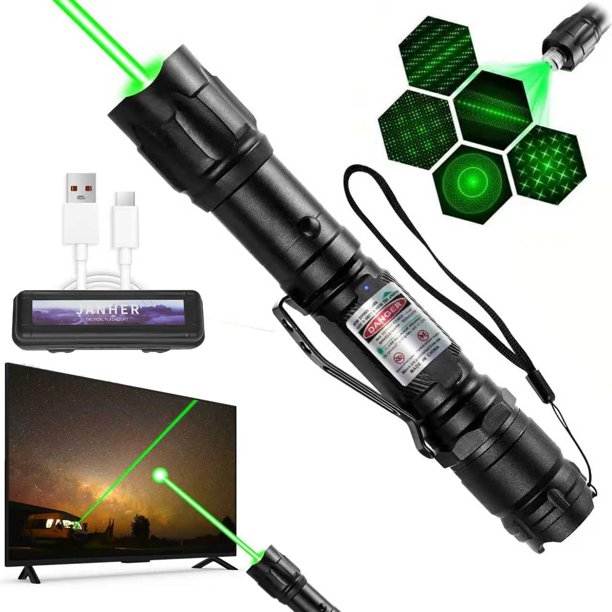 Puntero láser verde JANHER 90 m recargable por USB e impermeable