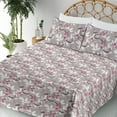 thumbnail image 3 of Ambesonne Berry Pattern Fitted & Flat Sheet with Shams 4 Pcs Set, Modern Leafy Pattern, Queen, Taupe Grey Hot Pink Ivory, 3 of 5