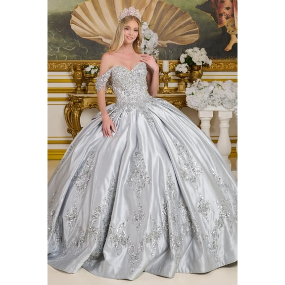 Women's Elizabeth K Satin Sweetheart Ball Gown Gl3643 Silver Size M